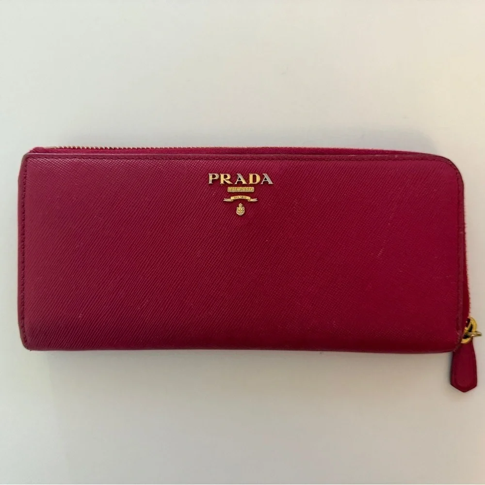 Prada Saffiano Leather Zip-Around Long Wallet – Pink Authentic